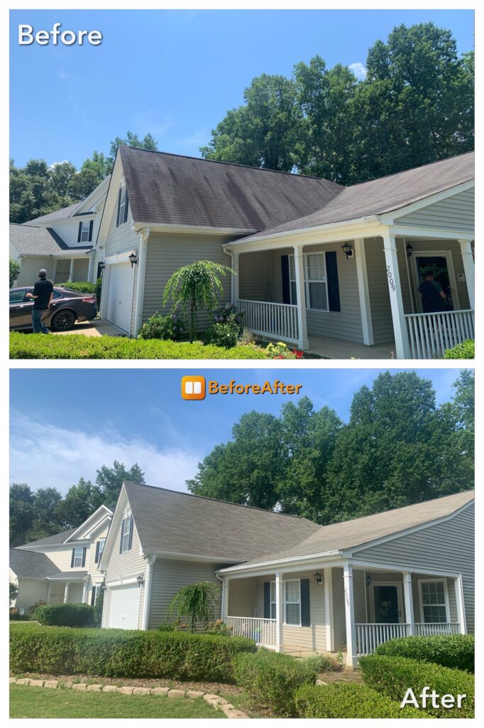 SoftWashing Roof Stains Before and After