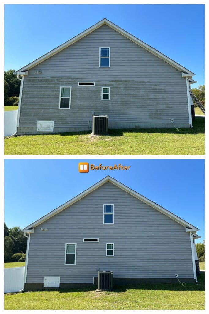 Soft Washing Blue Vinyl House Before and After