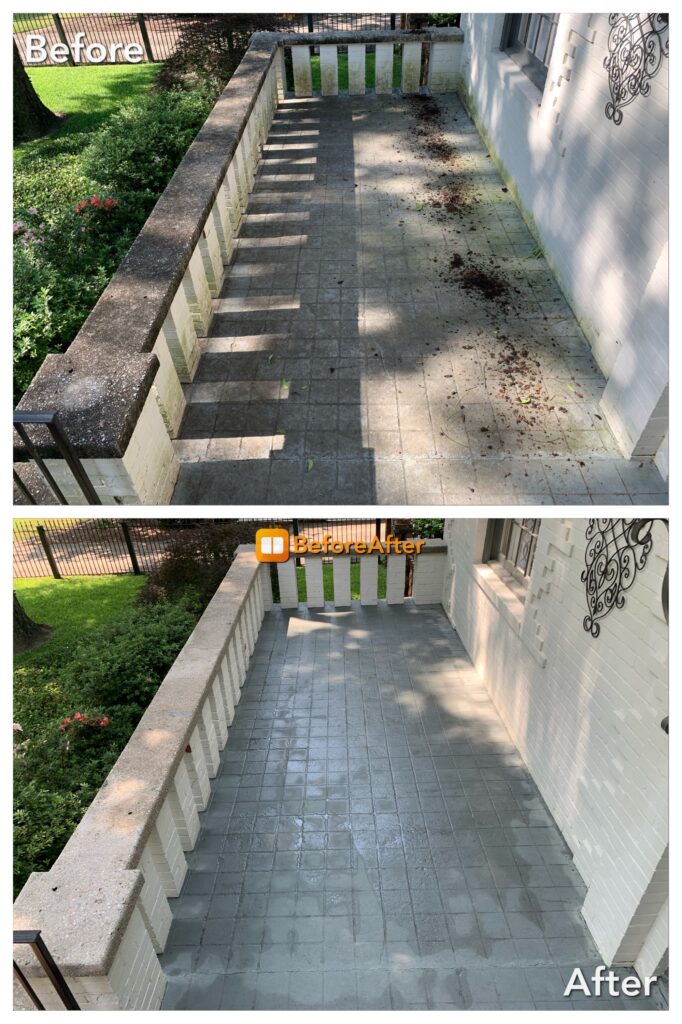 SoftWashing Patio Brick Stains Before and After